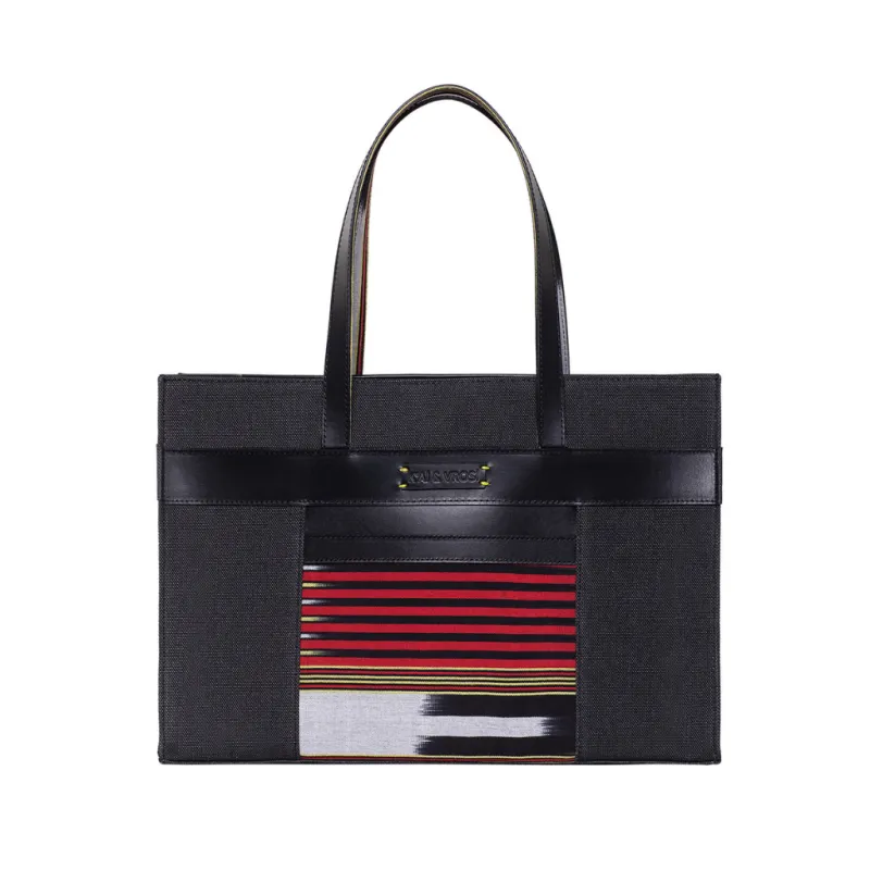 ZUA - Black Canvas Leather Tote Bag sold by Folklore Shop