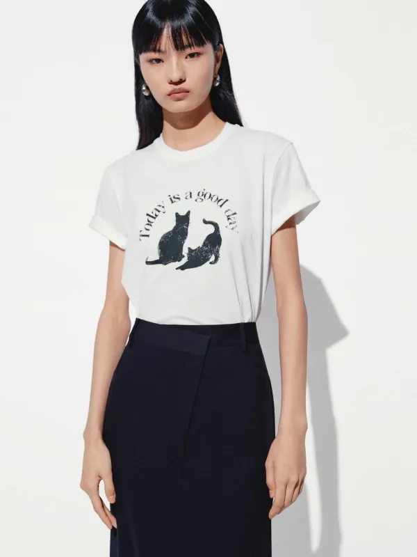 Front Cat Print Cotton T-shirt sold by Mo&Co