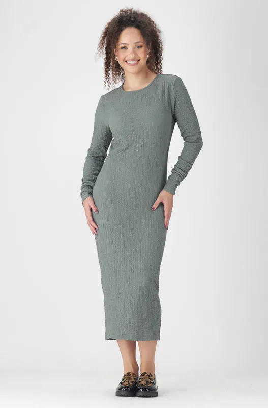 Sarah Textured Bodycon Dress _ 159419 _ Sage sold by Dunns