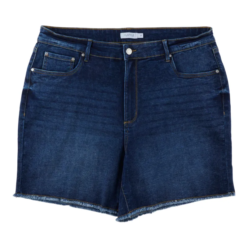 mySTYLE Women's Plus Frayed Denim Shorts sold by Giant Tiger