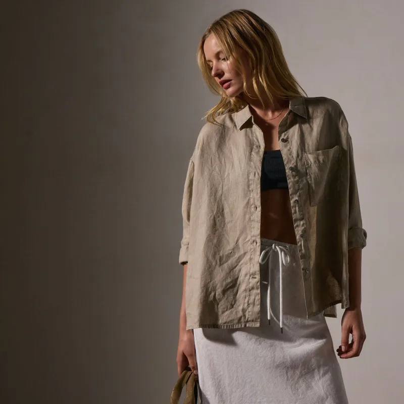 Linen Oversized Shirt - Overcast Pigment sold by James Perse