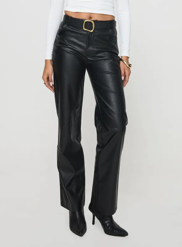 Benner Low Waist Wide Leg Faux Leather Pants Black sold by Princess Polly