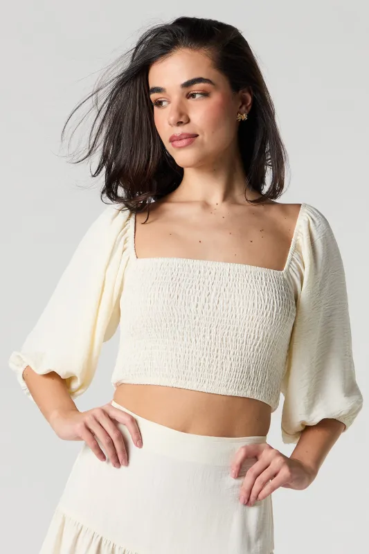 Smocked Puff Sleeve Crop Top sold by Urban Planet
