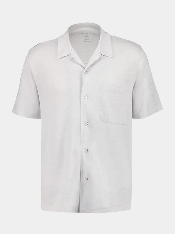 Cream Short-Sleeve Linen Button-Up Shirt sold by Fashion Clinic