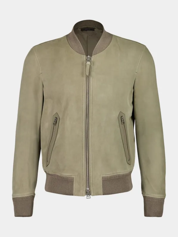 Pale Matcha Suede Bomber Jacket sold by Fashion Clinic