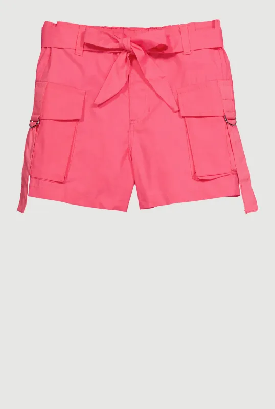 Girls Poplin Tie Waist Belted Cargo Shorts sold by Rainbow
