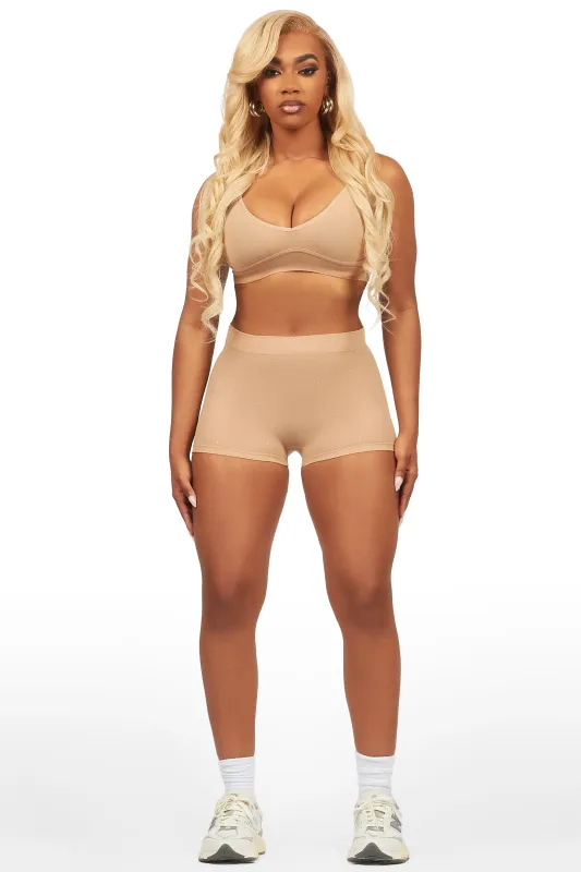 Sierra Tan Rhinestone Bike Short Set sold by Rockstar Original
