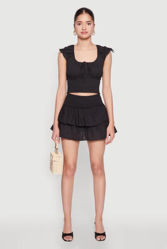Smocked Waist Tiered Mini Skirt sold by Rainbow