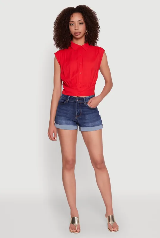 Sleeveless Cropped Button Front Shirt sold by Rainbow