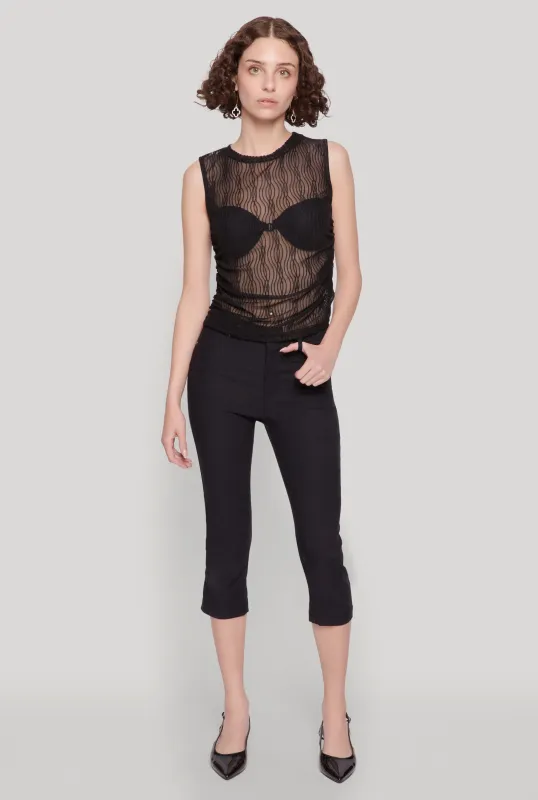 Side Ruched Sleeveless Mesh Top sold by Rainbow
