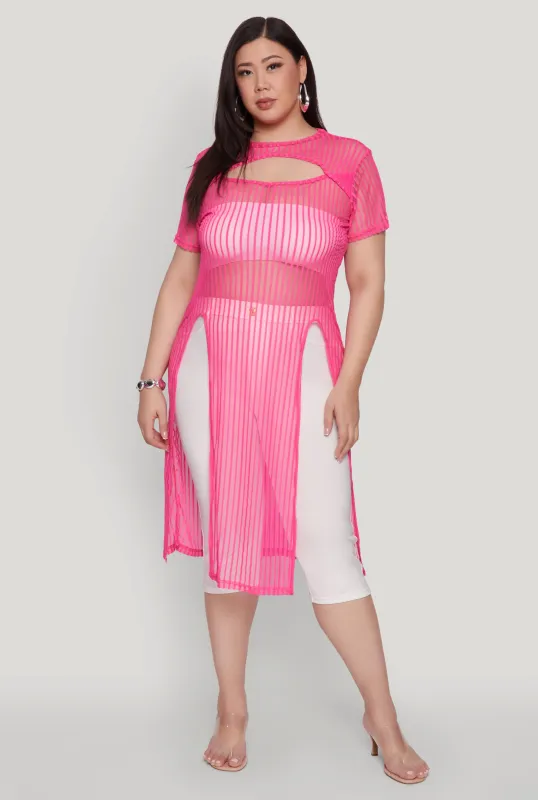 Plus Size Shadow Stripe Slit Front Maxi Top sold by Rainbow