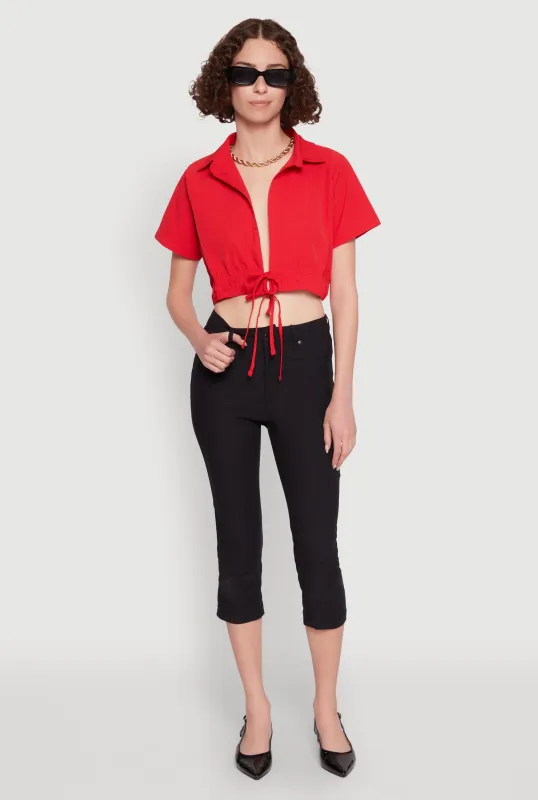 Open Tie Front Cropped Shirt sold by Rainbow
