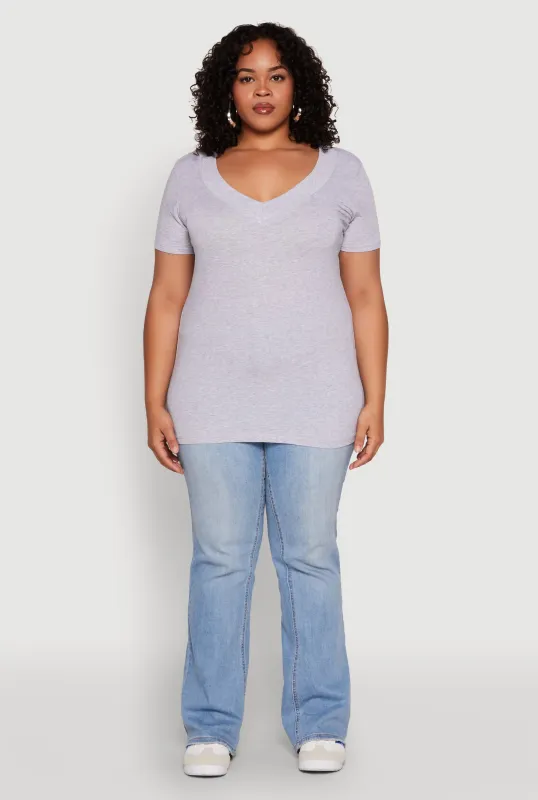 Plus Size V Neck Short Sleeve Tee sold by Rainbow