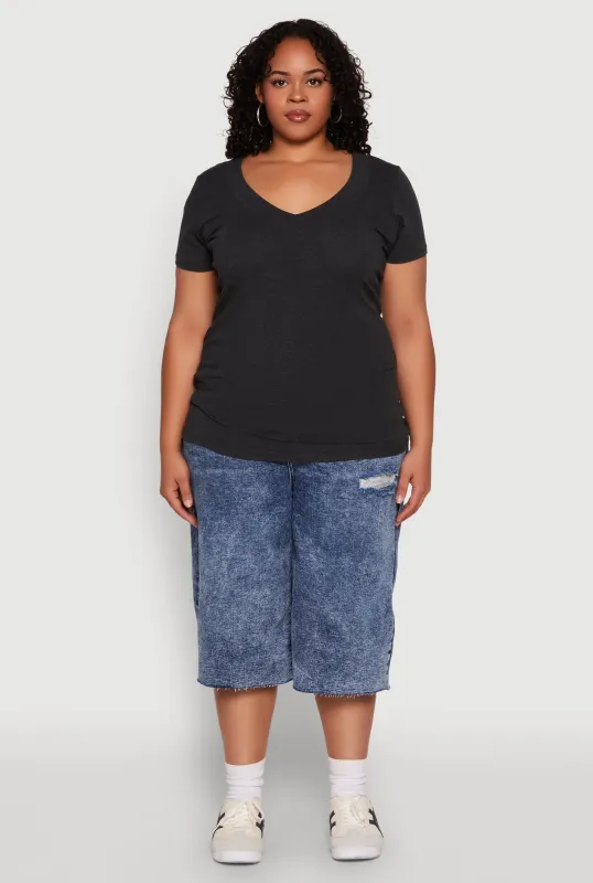 Plus Size V Neck Short Sleeve Tee sold by Rainbow