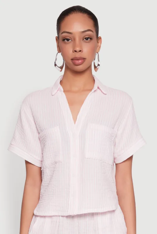 Gauze Knit Striped Shirt sold by Rainbow