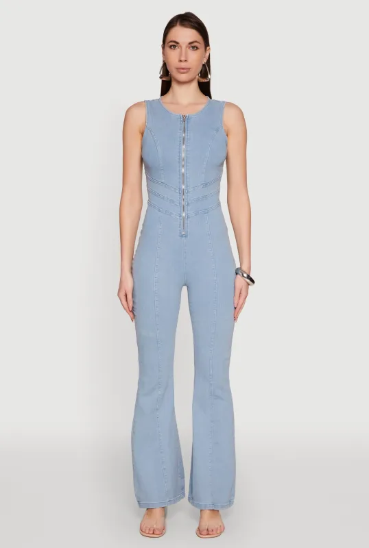 Denim Zip Front Sleeveless Jumpsuit sold by Rainbow