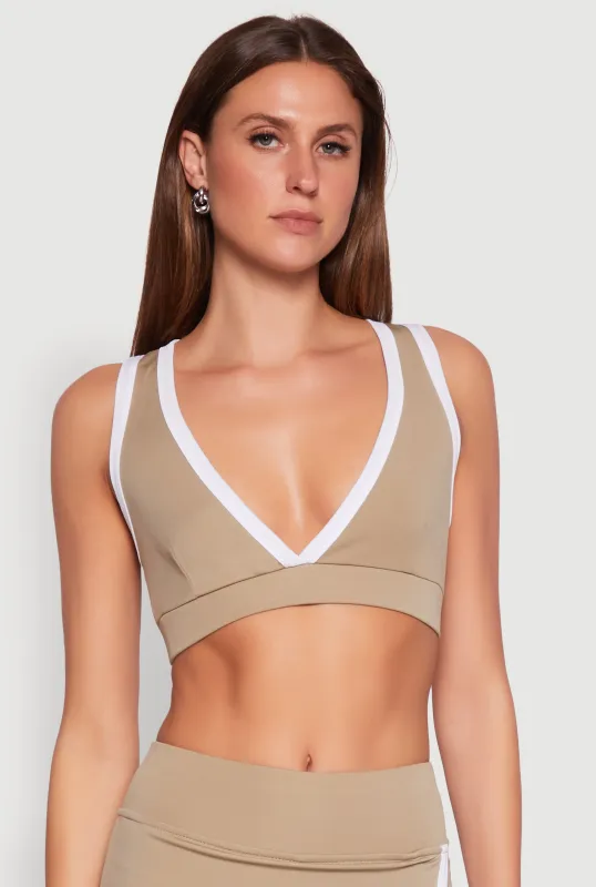 Contrast Trim V Neck Racerback Crop Top sold by Rainbow