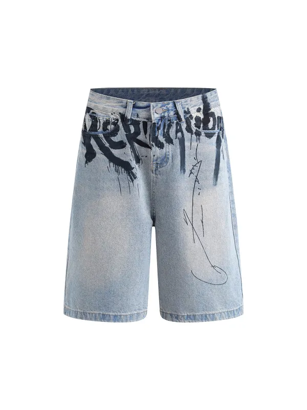 Graffiti Letter Denim Shorts sold by Thesupermade