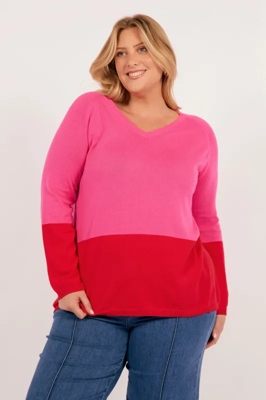 Casablanca Block Knit in Chilli Pink sold by Adrift