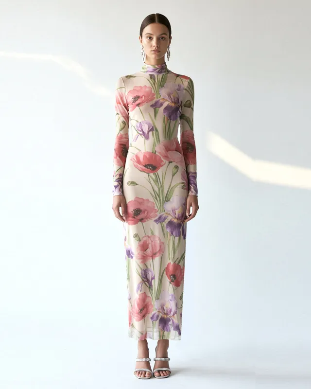 Pastel Floral Mesh Maxi Dress - Multicolor sold by JW PEI