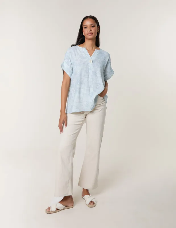 Printed V Neck Button Top sold by Blue Vanilla