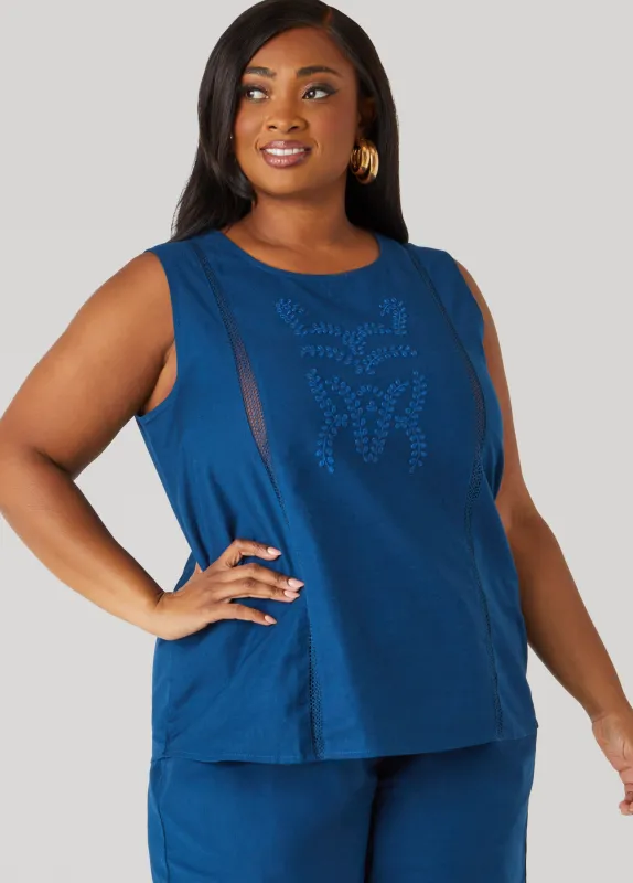Embroidered Cotton And Linen Top sold by Ashley Stewart