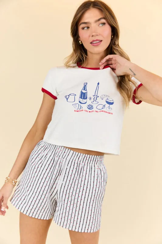 Croissants For Dinner White Graphic Cropped Tee sold by Pink Lily