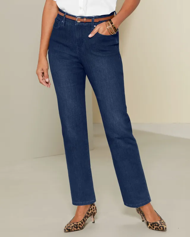 Appleseeds Women's Slimtacular® Dream Jean Zip Front Straight Leg - Denim - 6P - Petite Short sold by Buff