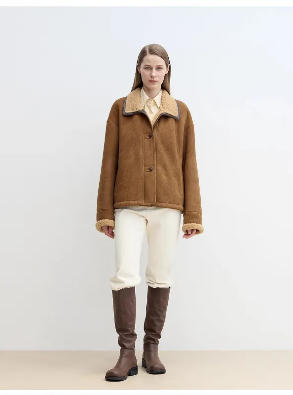 "Knight's Contract" Merino wool sheepskin coat with fur-faced stand-up collar sold by Firelady Sheepskin