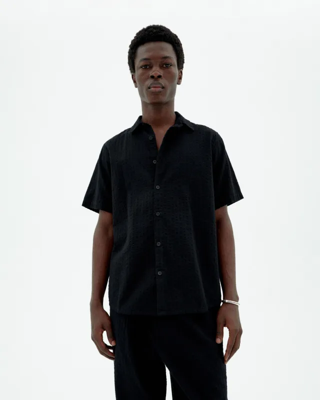 Men's Tom Button-Up Shirt Seersucker Black sold by Ivalo.com