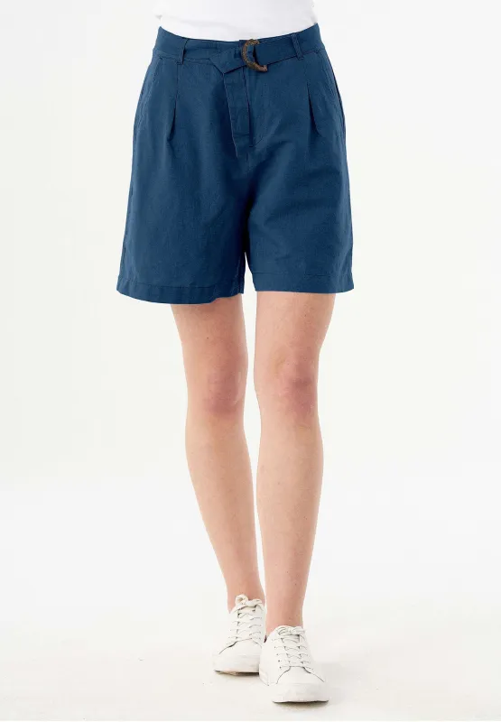 Belted Linen-Cotton Shorts Navy sold by Ivalo.com