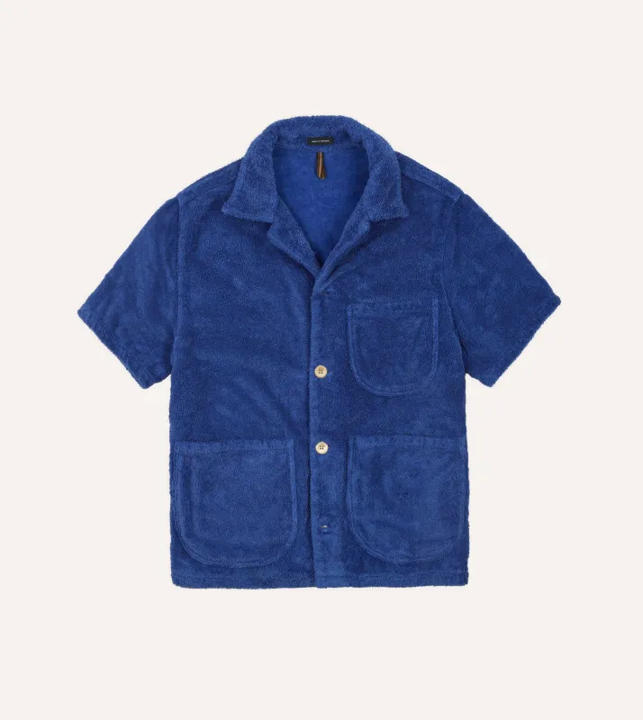 Blue Cotton Terry Towelling Short Sleeve Safari Shirt sold by Drake's London