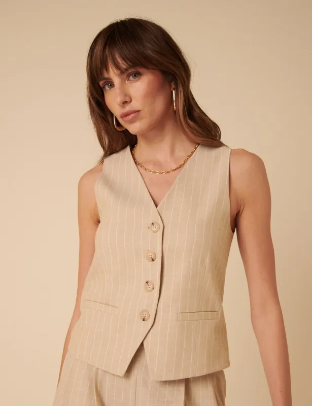 Cream Pinstripe Tailored Waistcoat sold by Nobody's Child