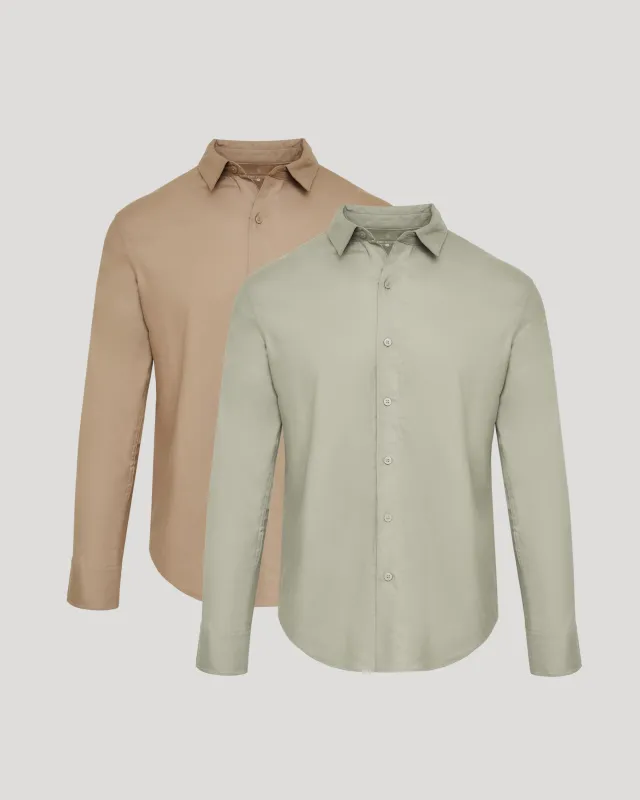 Dusty Taupe & Mossy Oak Long Sleeve Linen Shirt 2-Pack sold by True Classic