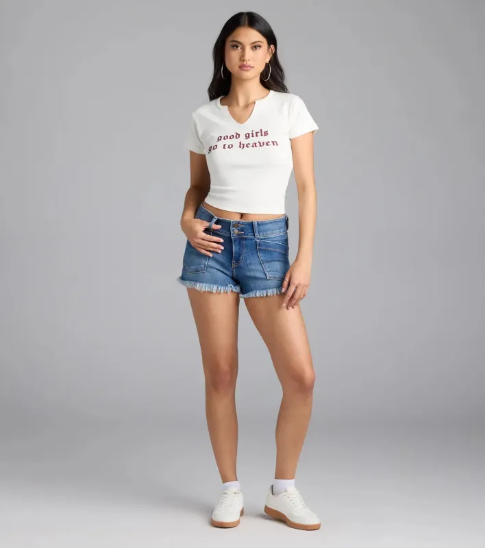 Down For It Mid-Rise Cutoff Denim Shorts sold by Windsor