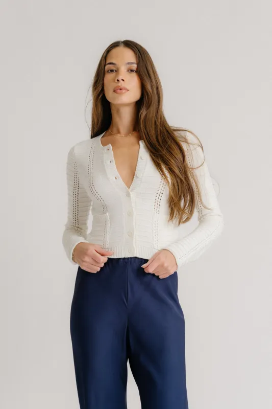 CHARLOTTE SLIM CREWNECK CASHMERE CARDIGAN | GARDENIA sold by Sablyn