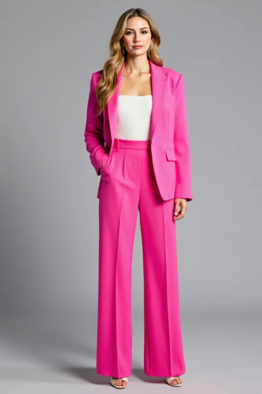 2 Piece Fuchsia Single Button Notched Lapel Work Suit sold by Zapaka