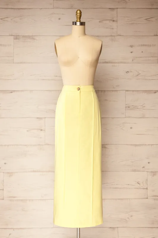 Kakani Light Yellow | High-Waisted Straight Midi Skirt sold by Boutique 1861