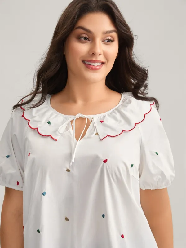 Sweetheart Embroidery Doll Collar Blouse sold by Bloomchic