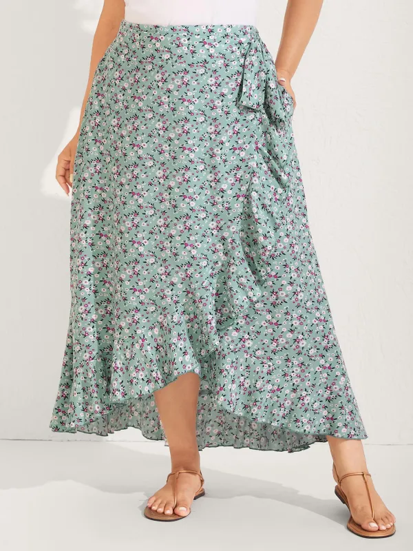 Rayon Ditsy Floral Print Side-Tie Maxi Skirt sold by Bloomchic