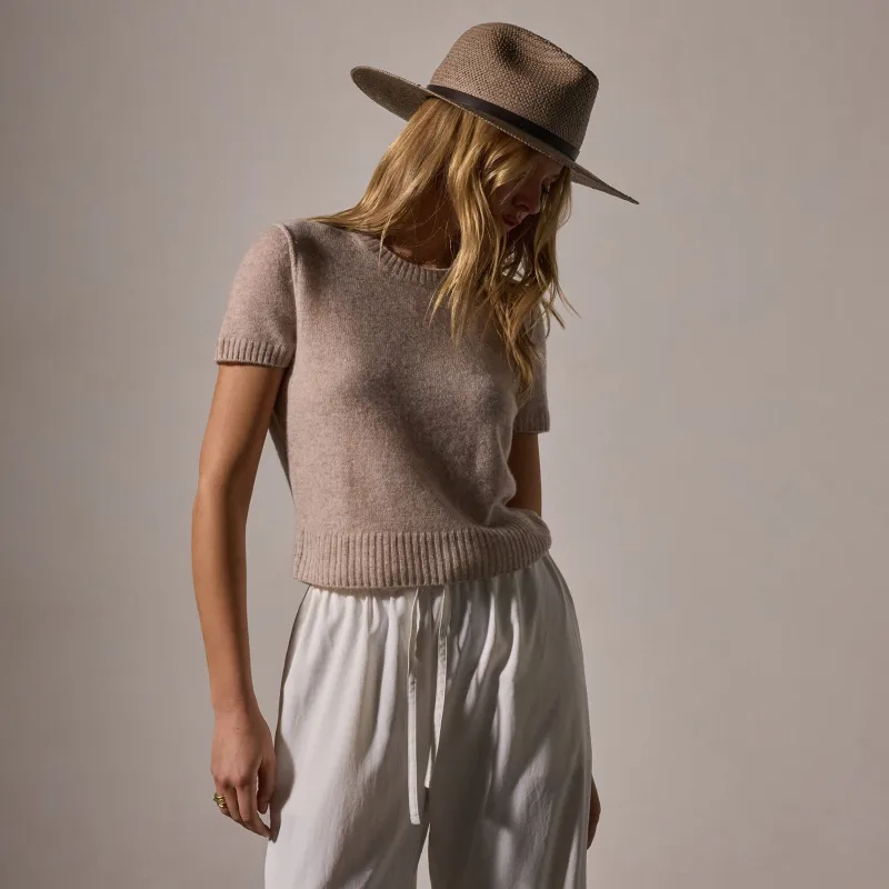 Soft Featherweight Cashmere Short Sleeve - Light Beige sold by James Perse