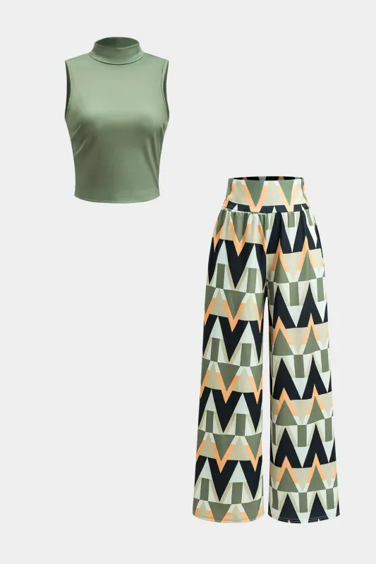 Ærmeløs tank top og geometriske mønsterbukser sæt sold by Micas