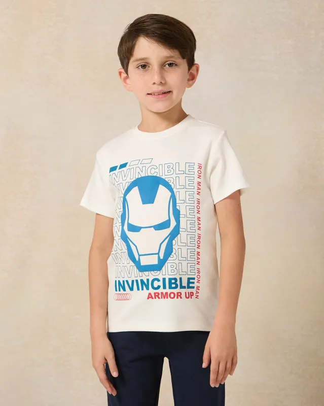 Boys Cream Printed Iron Man Short Sleeve T-Shirt sold by Redtag