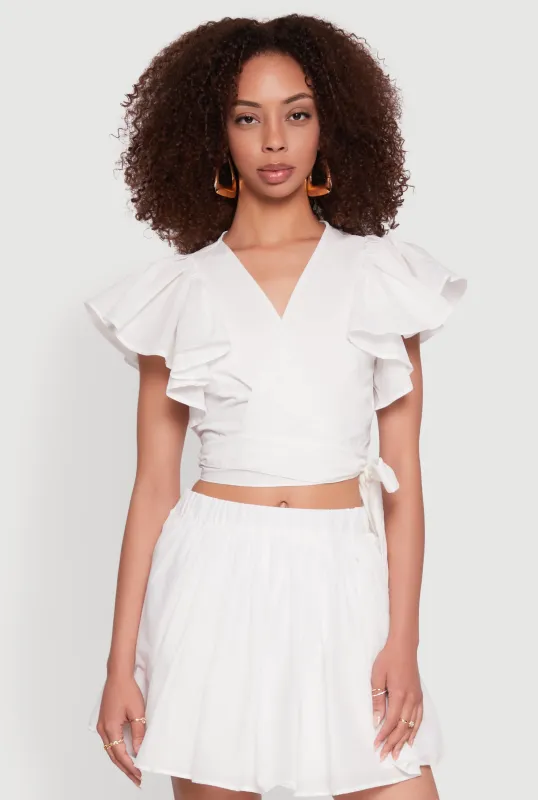Haute Monde Flutter Sleeve Side Tie Wrap Top sold by Rainbow