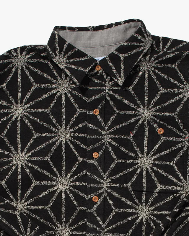 Kiriko Original Button-Up Shirt, Long Sleeve, Black Asanoha sold by Kiriko