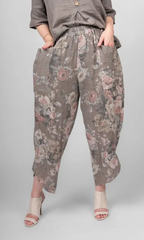 Italian Linen Floral Pant sold by Revolution Boutique