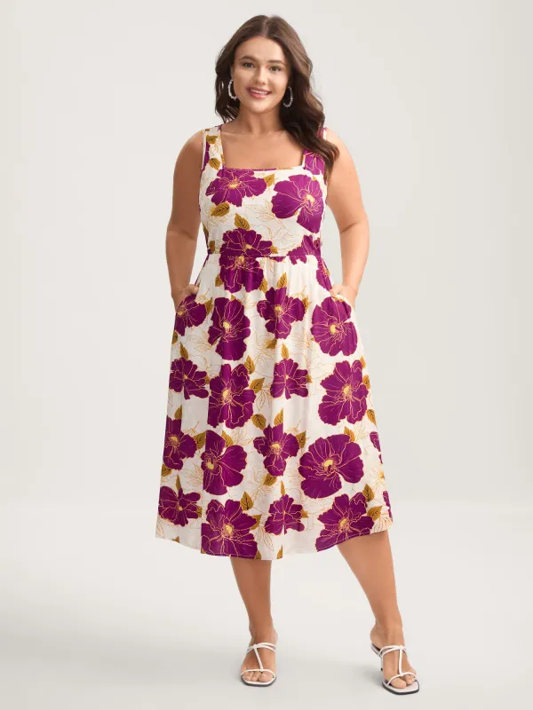 Large Floral Print Pockets Midi Dress sold by Bloomchic