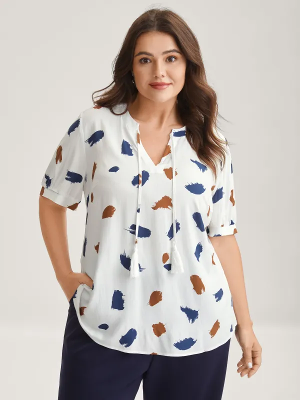 Brush Strokes Neck Tassels Blouse sold by Bloomchic