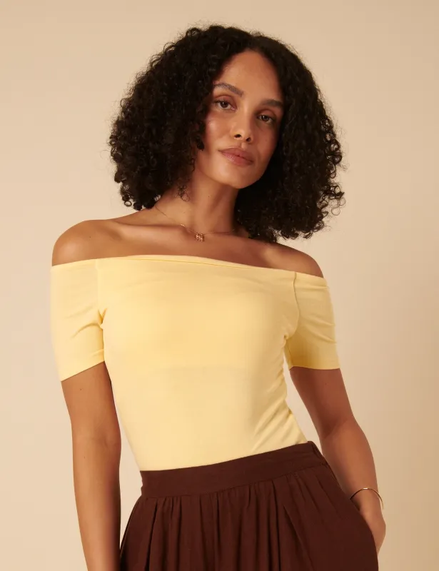 Butter Yellow Bardot Top sold by Nobody's Child