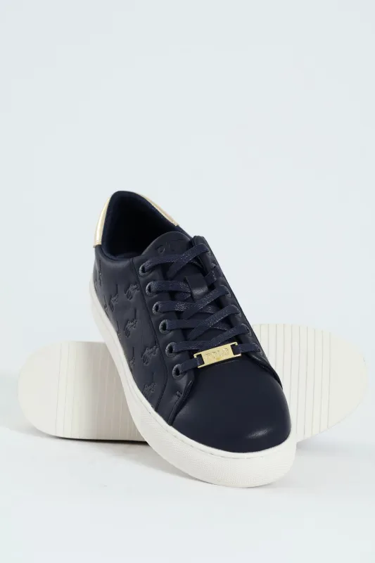 Debossed Monogram Lace Up Sneaker - Navy sold by Edgars 